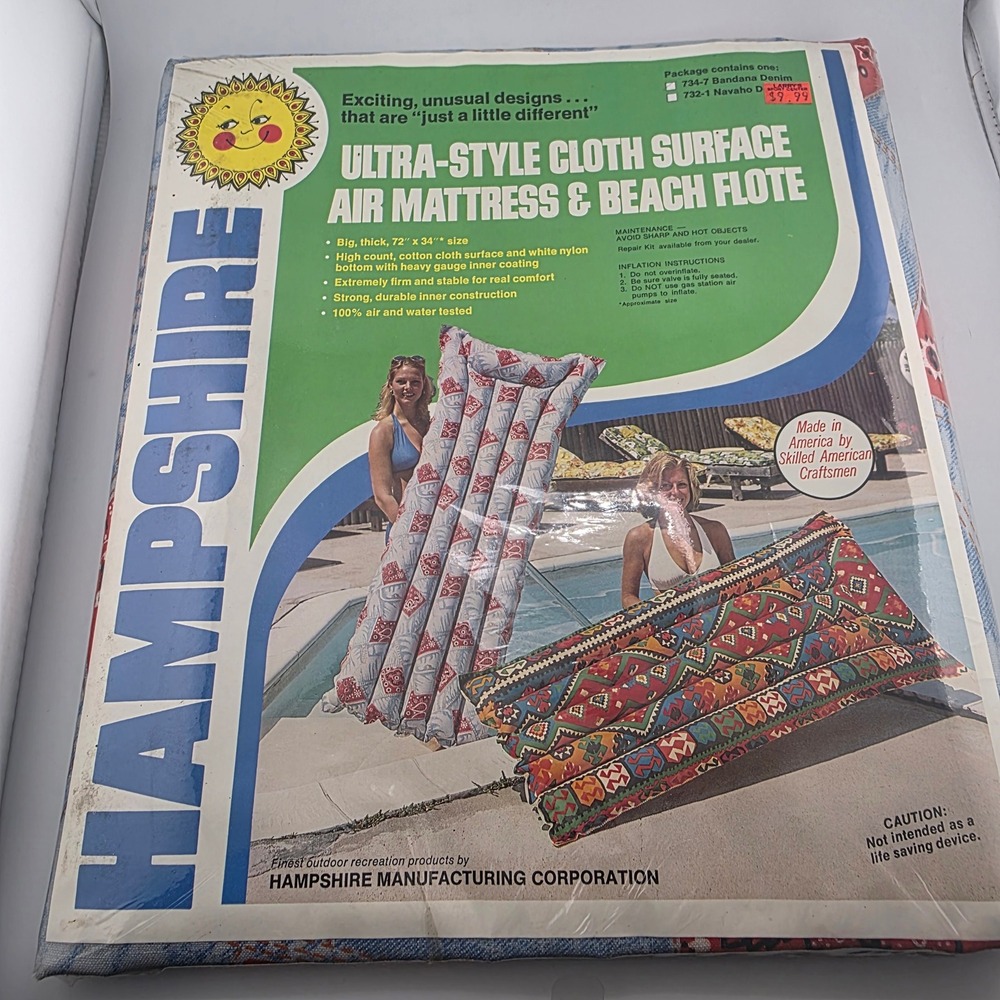 Vintage Hampshire Ultra‎  Cloth Surface Air Mattress Beach Bandana Denim flote
